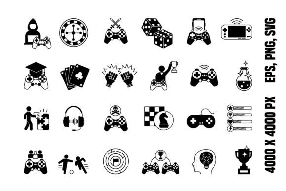 Black Game Icons Set: Graphics & Icons for Branding