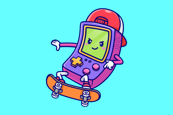 Cute Game Controller Playing Skateboard: Graphics & Illustrations Review