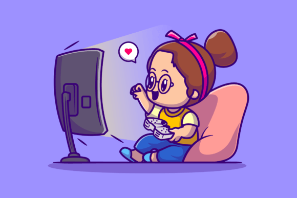 Cute Girl Playing Game Cartoon: Graphics & Illustrations Review