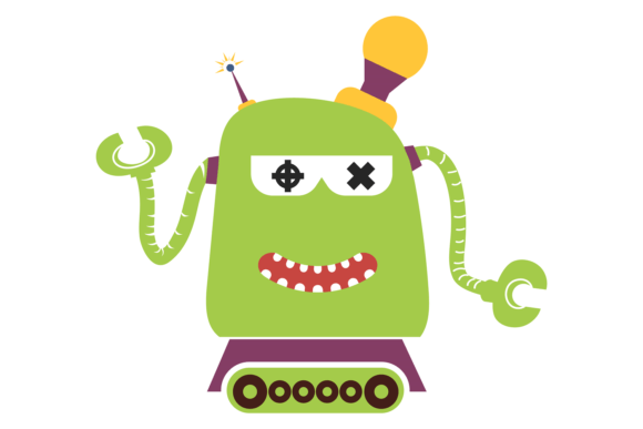 Green Robot Monster: Fun Kid Game Illustrations & Graphics